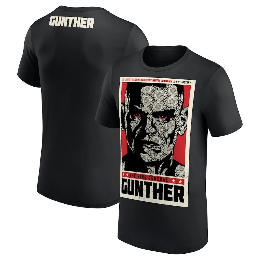 Men's Black Gunther Longest-Reigning Intercontinental Champion T-Shirt Black Imperium Pose Summer Women Children Clothes Tops