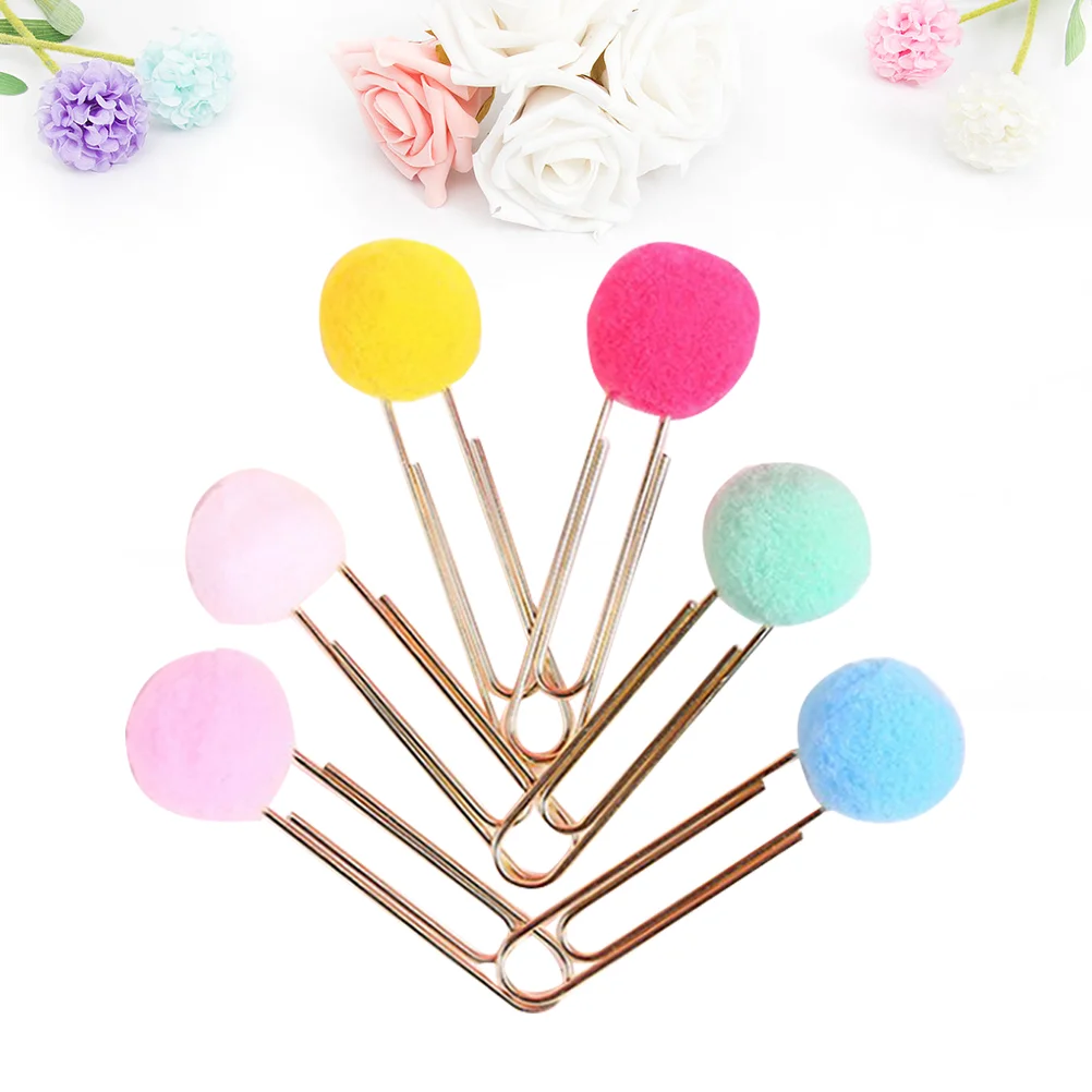 

30 Pcs Bookmarks Plush Ball Clip Paper Metal Clips Colored Folder Decorate Office