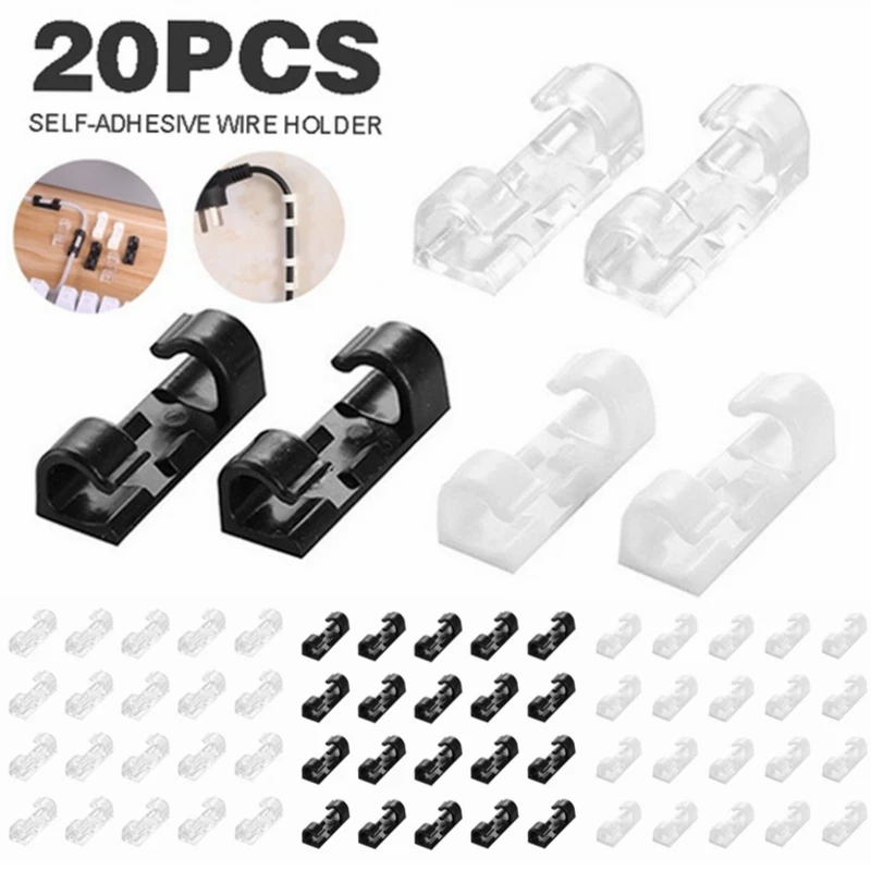 16 20 Pcs Cable Clips Organizer Drop Wire Holder Cord Management Self Adhesive Cable Manager