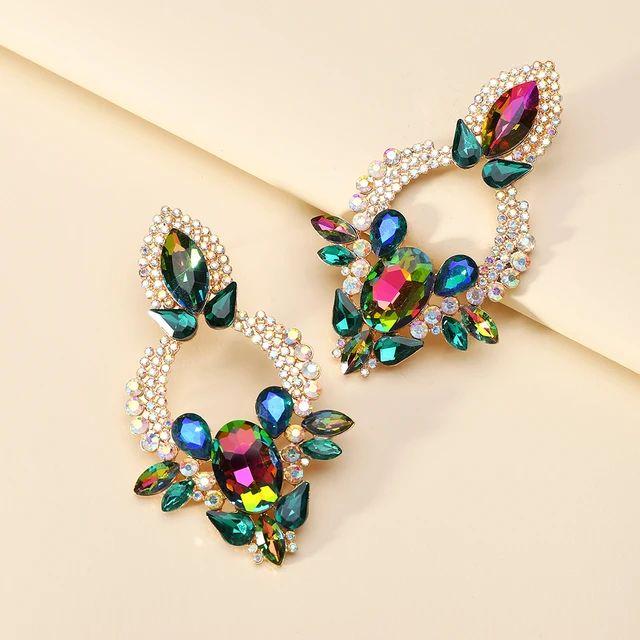 Fashion Geometric Multicolored Crystal Big Dangle Earrings 2