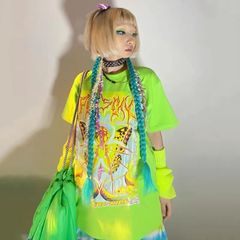 Karrcat Y2k Aesthetics T-shirt 2000s Harajuku E-girls Short Sleeve Tshirt Metal Cyber Chic Tops Punk Style Mall Goth Alt Clothes 2