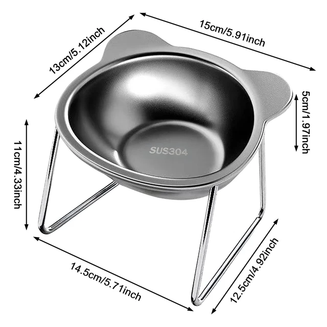 Stainless Steel Cat Bowl with Stand Anti Cervical Spondylosis Pet Raised Food and Water Dish for Cats and Dogs Dual Use Feeder 6