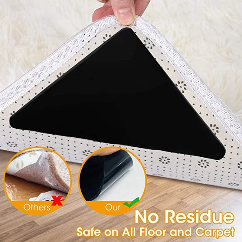 4/8Pcs Home Floor Carpet Mat Grippers Non-Slip Rug Rubber Pad Triangle Fixed Sticker Reusable Washable Silicone Grip Sticker Pad