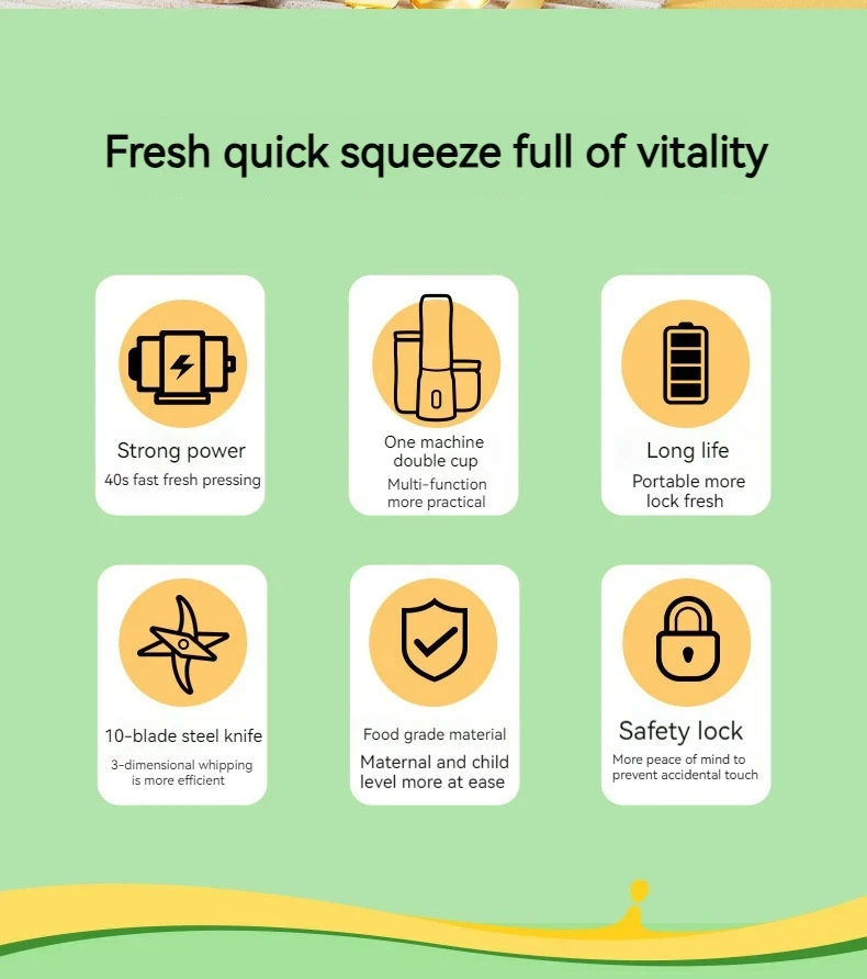 Description Picture 3 of itemPortable Wireless Blender Electric Fruit Juicer Machine For Orange Ice Crushing 10 Blades Auxiliary Food Machine 1500mA Mixer