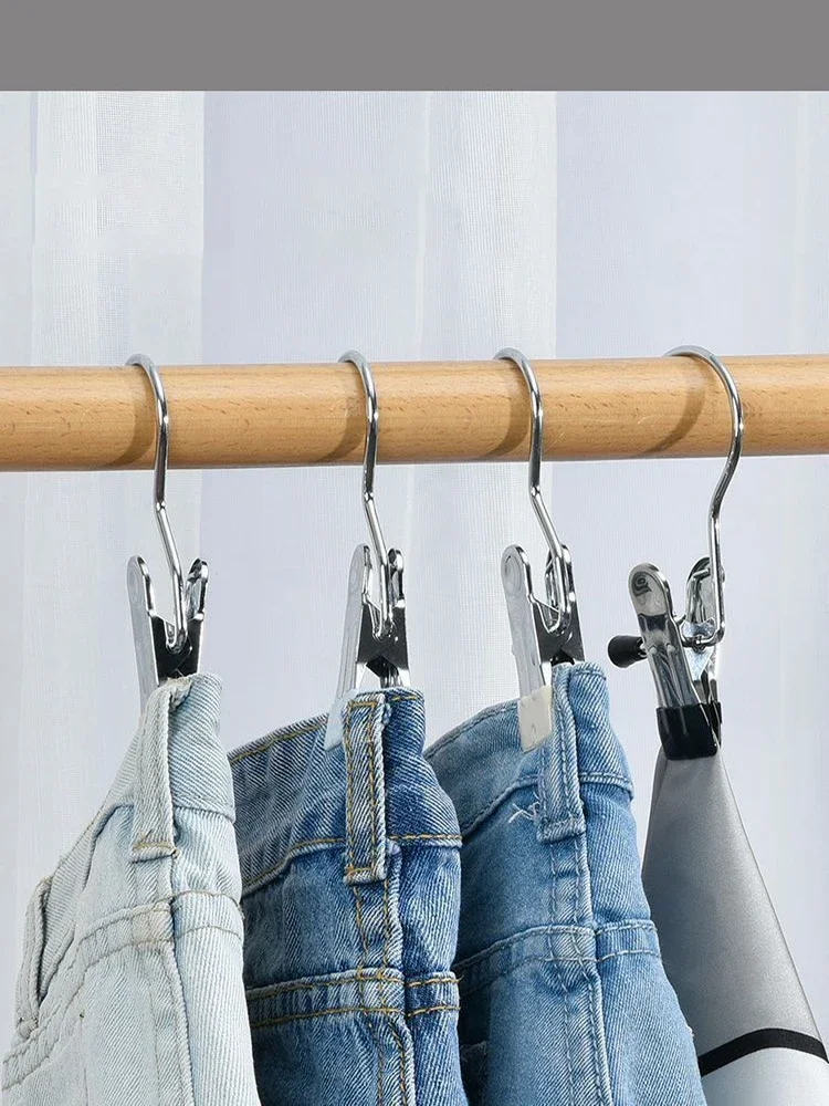 Description Picture 3 of itemStainless Steel Clip Space-Saving Hanger Clothespins Hat Pants Storage Multifunctional Clips for Clothes Clothes Organizer