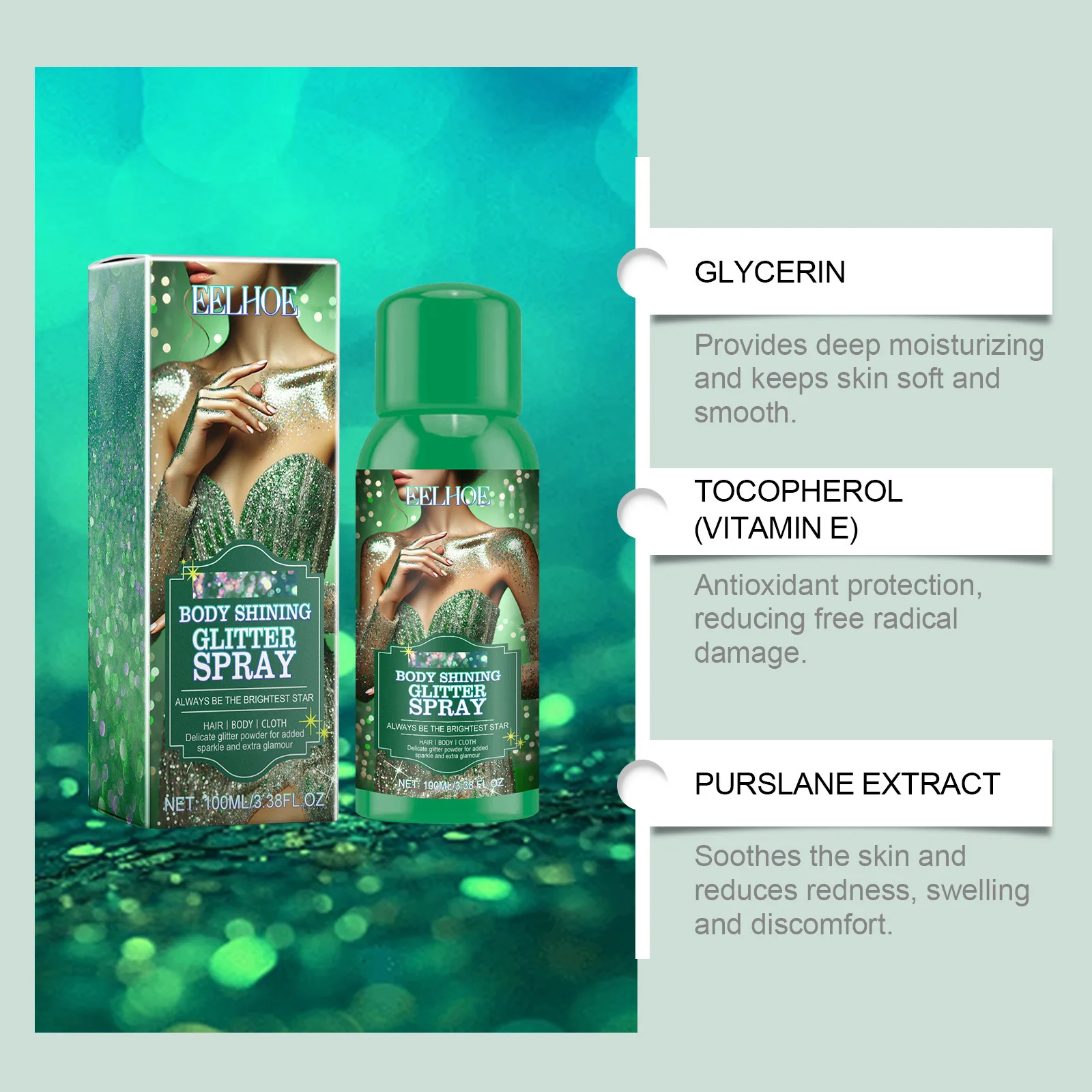 EELHOE Highlighter Powder Spray High Gloss Lasting Waterproof Shiny Contouring for the Face Makeup Highlights Body Glitter Spray 5