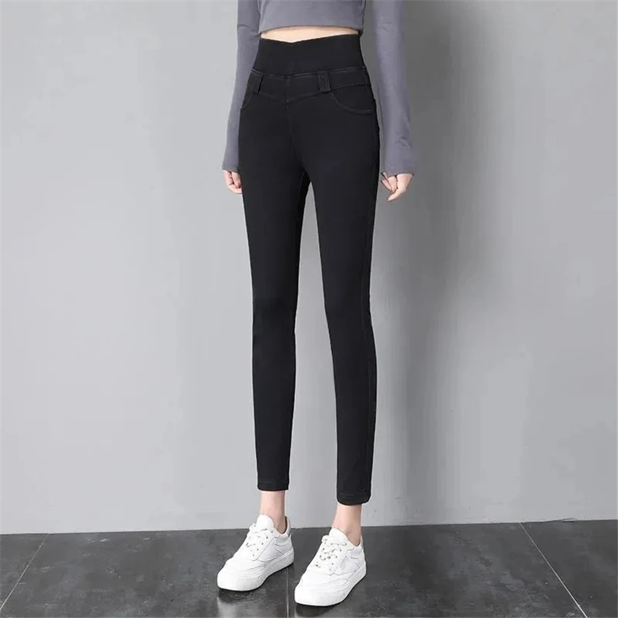 Classic Stretch Slim Women Jeans Elastic Waist Denim Skinny Ankle-Length Pants Trousers Korean Streetwear Oversized 38 Vaqueros