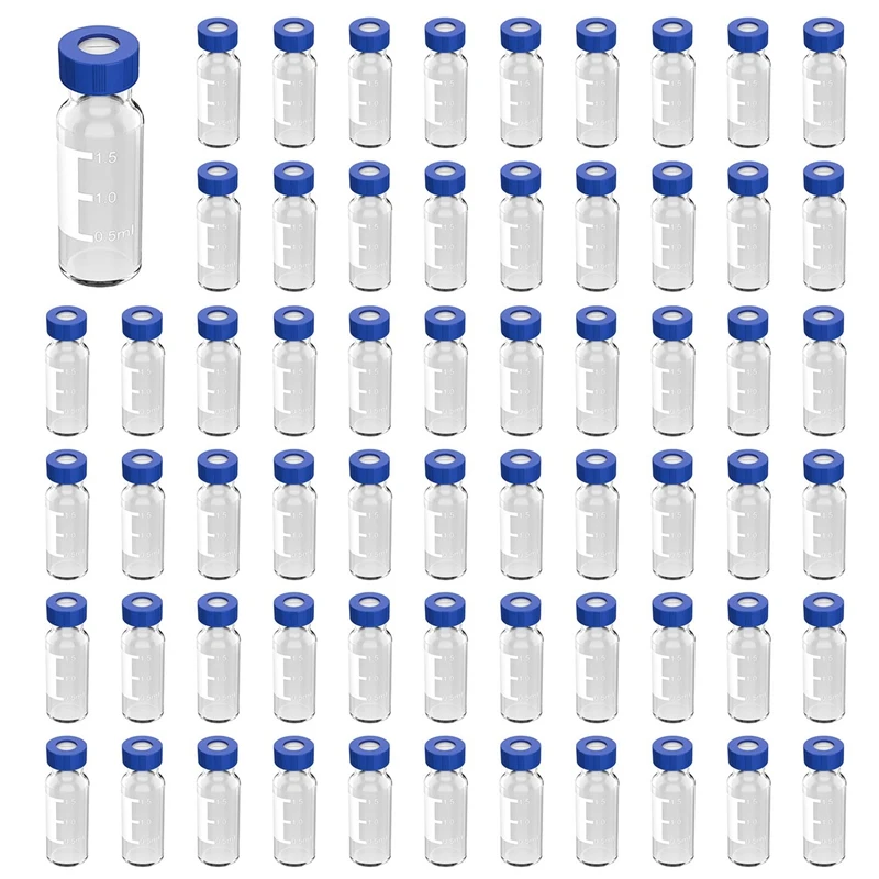 

2ML Autosampler Vials Pack Of 300 - HPLC Vials 9-425 Clear Vials With Blue Screw Caps,Blue White Septa