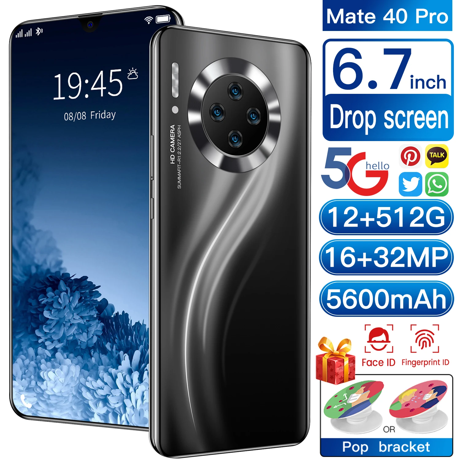 5g cell phone unlocked Smartphone Mate 40 Pro 6.7 Inch 12G 512G Dual SIM Smart Cell Mobile Hand Phone Telefon Cellular 4G 5G 5g cell phones for sale