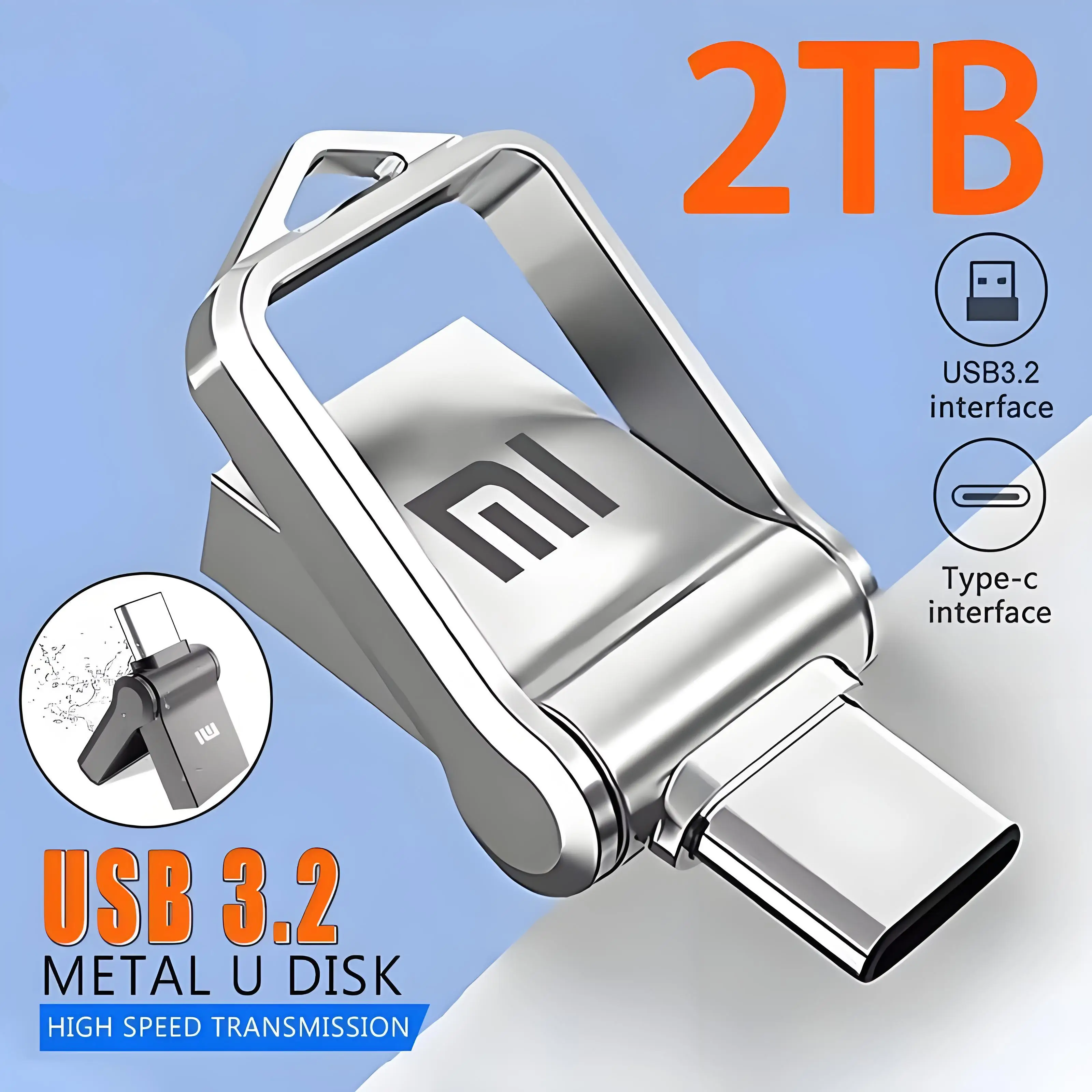 2TB USB 3.2 Flash Drive High Speed 512GB 1TB Type-C Interface Dual-Use For Mobile Phone Computer flash drive