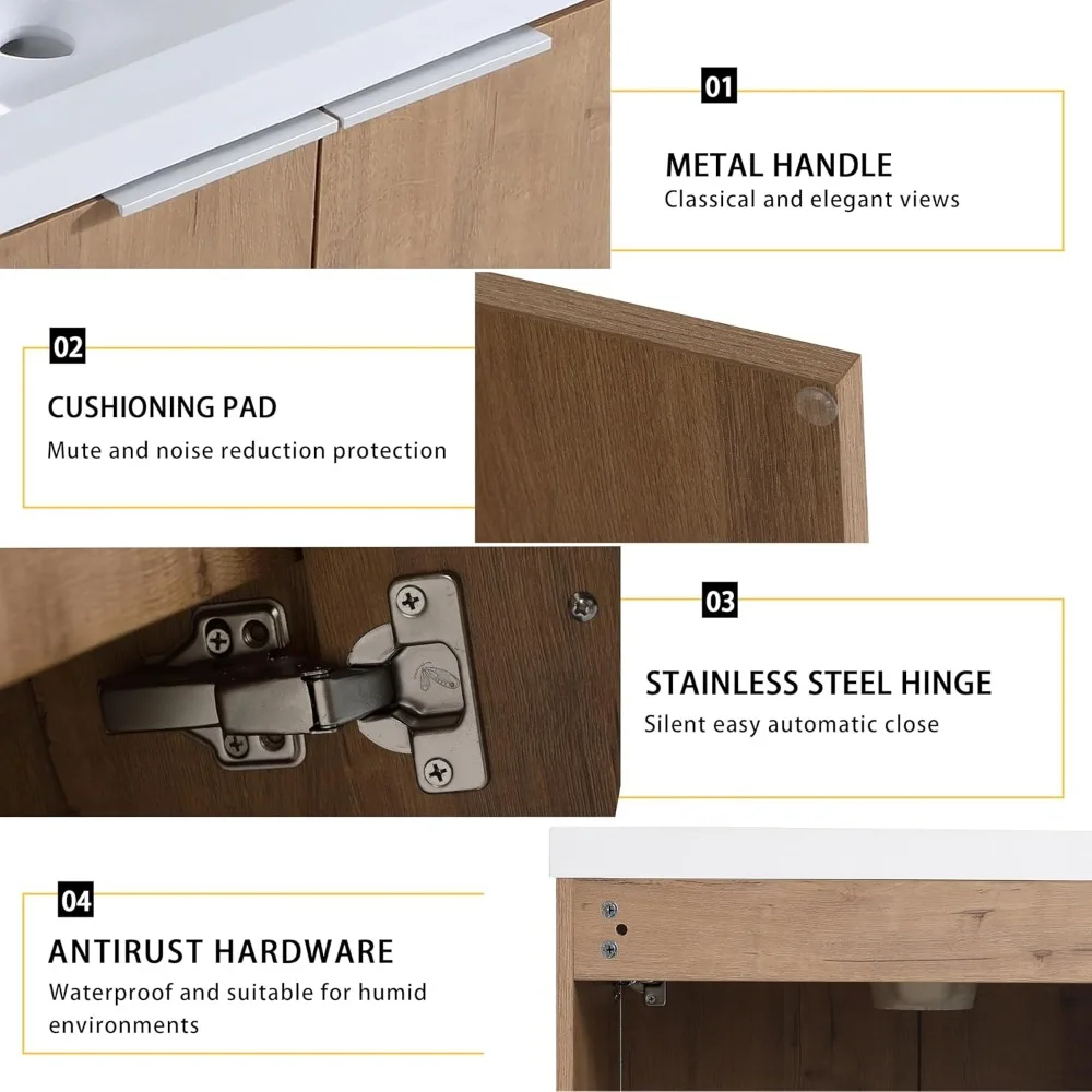 72" Bathroom Vanity with Sink, Double Sink Wall Mounted Vanity Combo, Modern  Bathroom Vanity Set with 4 Doors 4