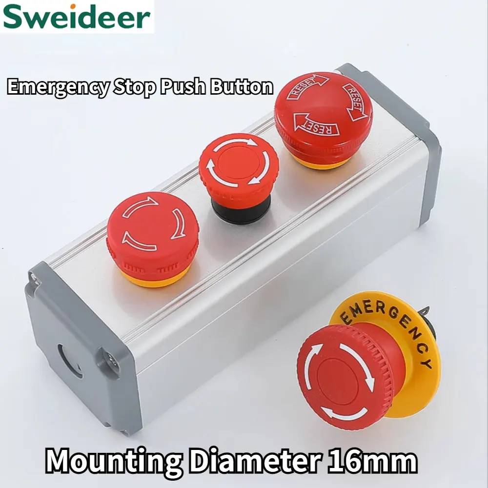 

16mm Plastic Emergency Stop Switch Self Locking Latching Button Red Mushroom Head Switch for Equipment Lift Elevator Latching