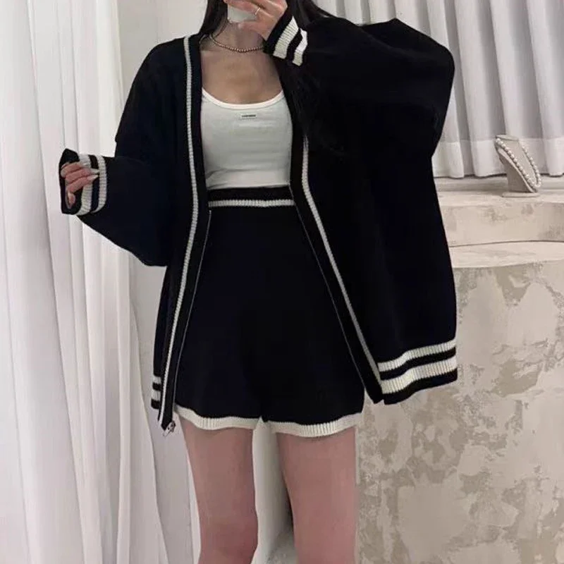Women V Neck Long Sleeve Knitted Sweater Set