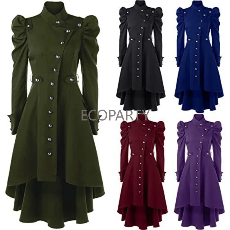

2023 Medieval Vintage Standing Neck Slim Fit British Style Mid length Women's Coat with Five Colors Available in Large Sizes