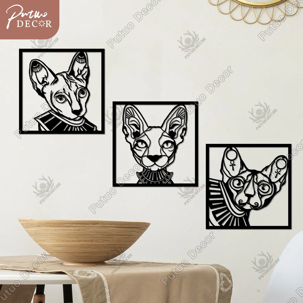 

Putuo Decor Sacred Animal Cat Face Wooden Wall Art Plates Modern Plaques Wood Sign for Cat Lovers Living Room Home Decoration