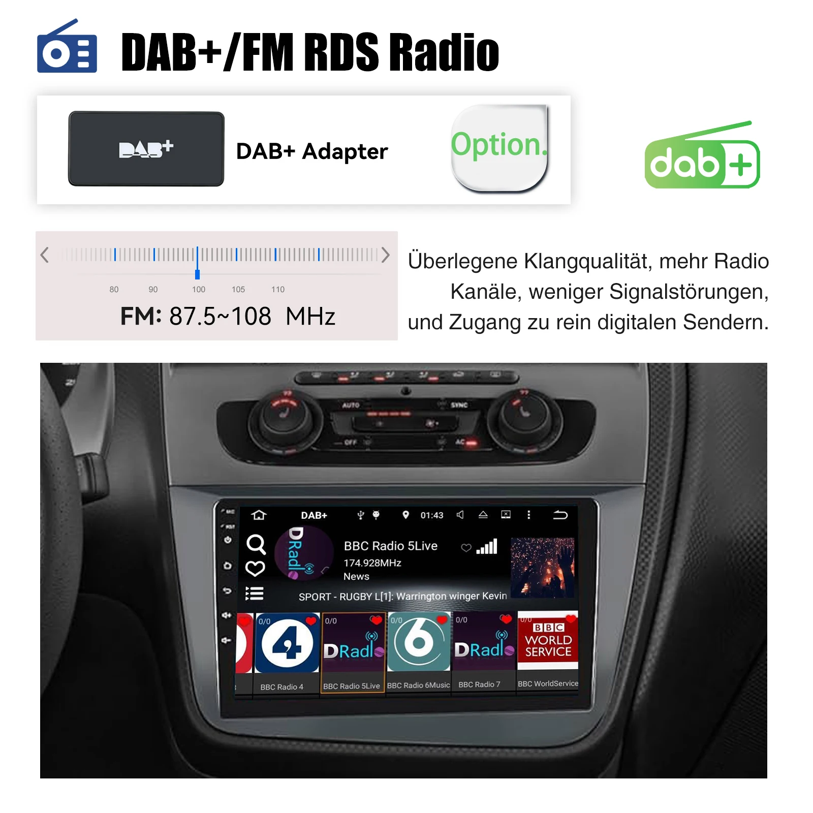 ESSGOO Android 15 Autoradio 9" 4+64 GB für Seat Altea 2004-2015 - Wireless CarPlay Android Auto GPS Navi FM WiFi RDS Bluetooth Mirror Link USB Touchscreen Head Unit Multimedia Video Player – Detail 13