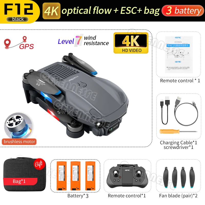 CEVENNESFE F12 GPS Drone 4K Professional 6K HD Dual Camera Wi-Fi FPV RC helicopter Brushless Foldable Quadcopter RC Distance 2KM rc military helicopter RC Helicopters