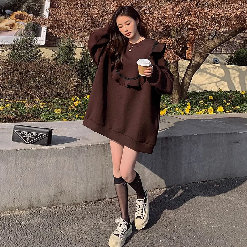 Long Sleeved Pregnant Woman's Large Size Hoodies Casual Loose Maternity Sweatshirts Ruffled Collar Patchwork Pregnant Woman Coat