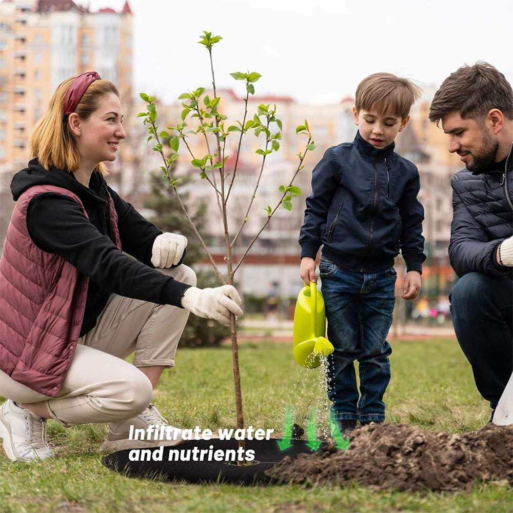 Non-Woven Tree Mulch Ring Reusable Tree Weed Barrier Mat Degradable 20pcs inhibit Growth and Control Plant Root Protection