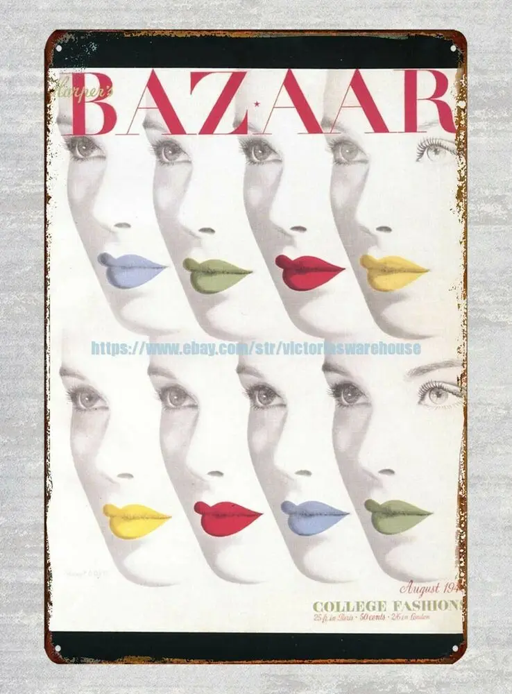 1940s fashion magazine Harper's Bazaar Cover faces metal tin sign art online | Дом и сад