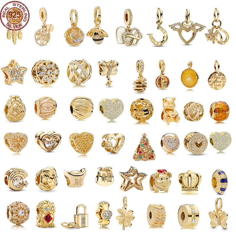 

Shiny 925 sterling silver gold series exquisite butterfly Christmas tree beads fits original Pandora bracelet DIY gift