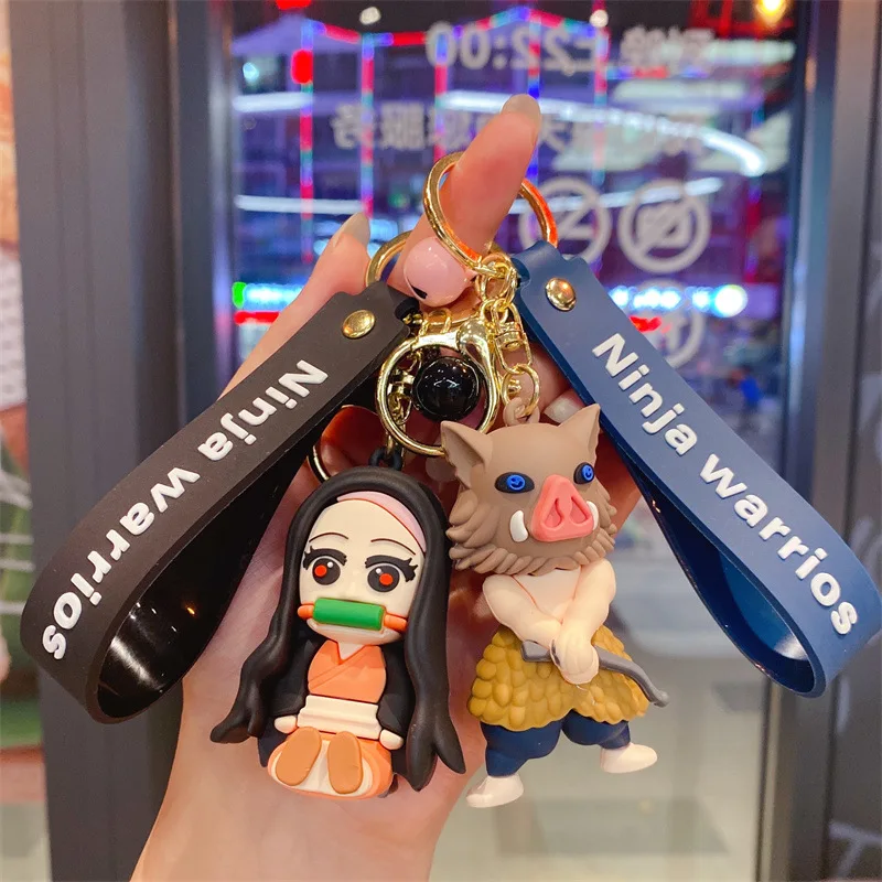 

Anime Silicone Keychain Cartoon Demon Slayer Kimetsu Tanjirou Nezuko Bag Pendent Key Chain Mini Doll Toys Keyring Friends Gift