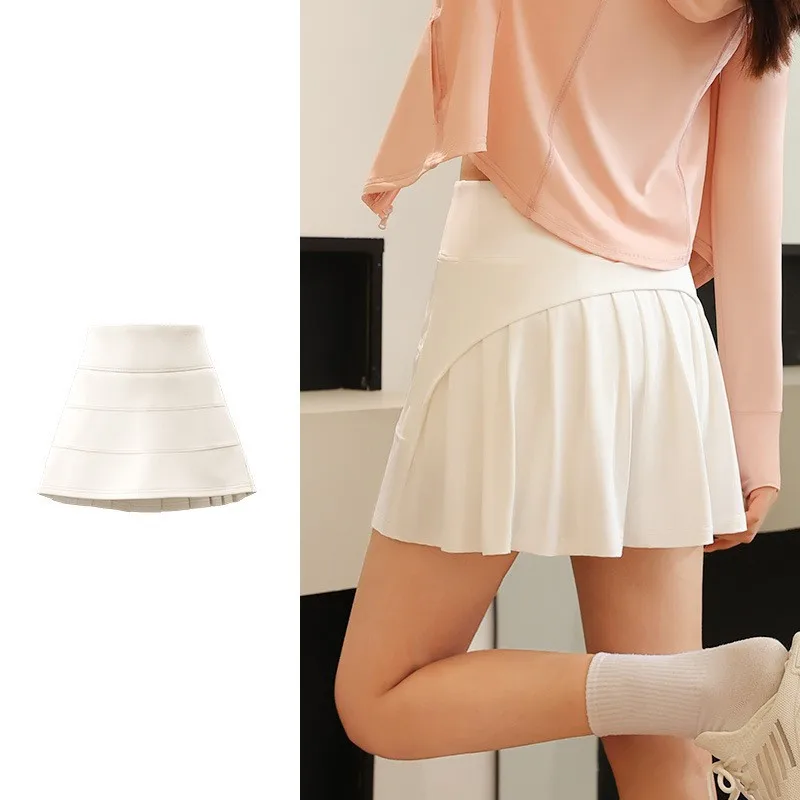 2 in 1 Ice Feeling Slim Women Sports Anti Exposure Golf Tennis Skirts Fitness High Waist Running Athletic Inner Shorts Pocket