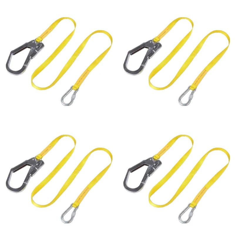

4X Safety Lanyard, Outdoor Climbing Harness Belt Lanyard Fall Protection Rope With Large Snap Hooks, Carabineer