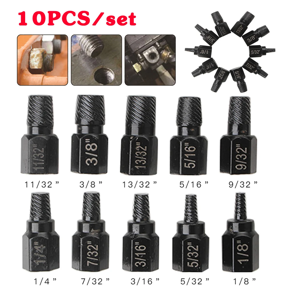 

10pcs/set Screw and Bolt Extractor Drill Bit Set Disassemble Screws Bolt Stud Slip Teeth Demolish Stripped Broken Remover Tools