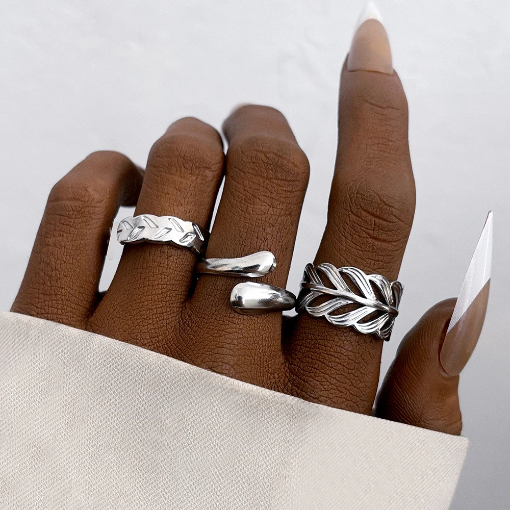 Aepede Stainless Steel Minimalist Geometric Ring Open Adjustable Ring Men Women Fashion Jewelry Party Friend Gift 4