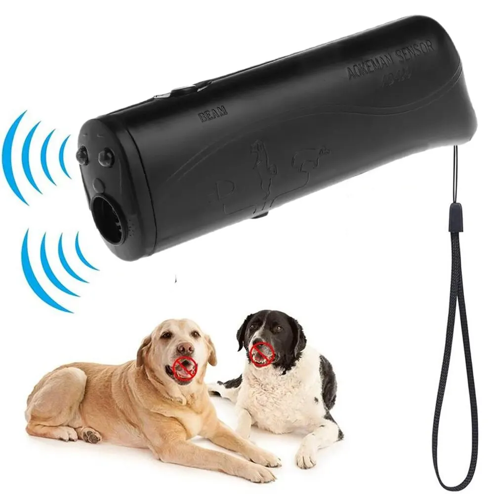 1Pcs 3 in 1 Dog Repeller Device LED Ultrasonic Dog Training Repellents Anti Barking Device with Flash Light Outdoor Portable