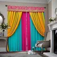 2pcs, 2D flat Scene Curtains Indian style Light Filter Spring Party & Holiday Decor Perfect for Party Decor bedroom decor 1