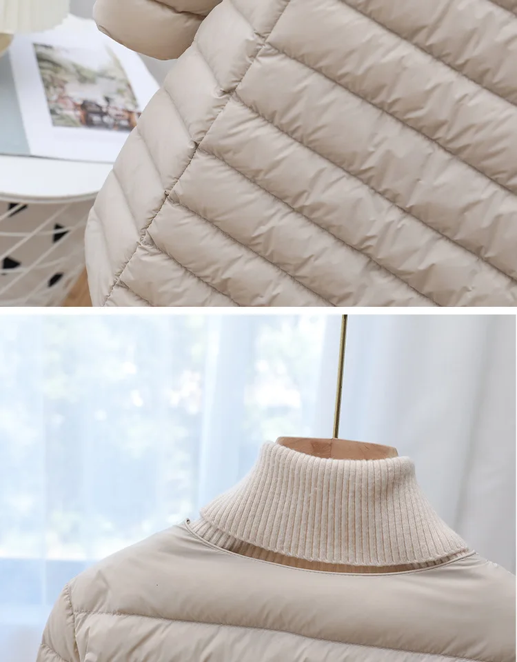 Women Lightweight Duck Down Jacket Long Round Neck Fashion Winter Coat Warm Casual Outfit Woman Clothing chaqueta plumas JK-247