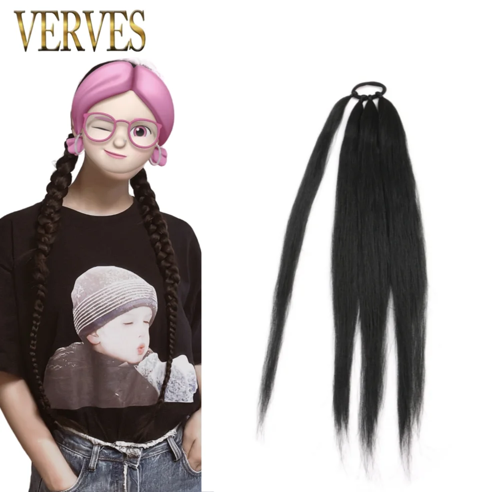 

VERVES Ponytail Extensions Synthetic Boxing Braids Wrap Rope Hairpiece Pony Tail Rubber Band Hair Ring 26 inch Ombre Braid Black