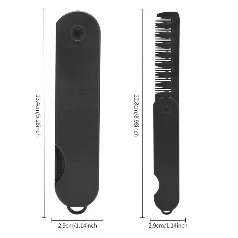 Multifunctional Folding Plastic Comb Traveling Beard Comb Black 2 in 1 Double Tooth Beard Comb for Women Hair and Men Beard Care