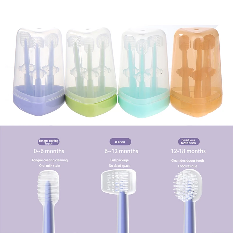 실리콘 칫솔, 혀 코팅 청소, 0-18 개월 칫솔, 3 개