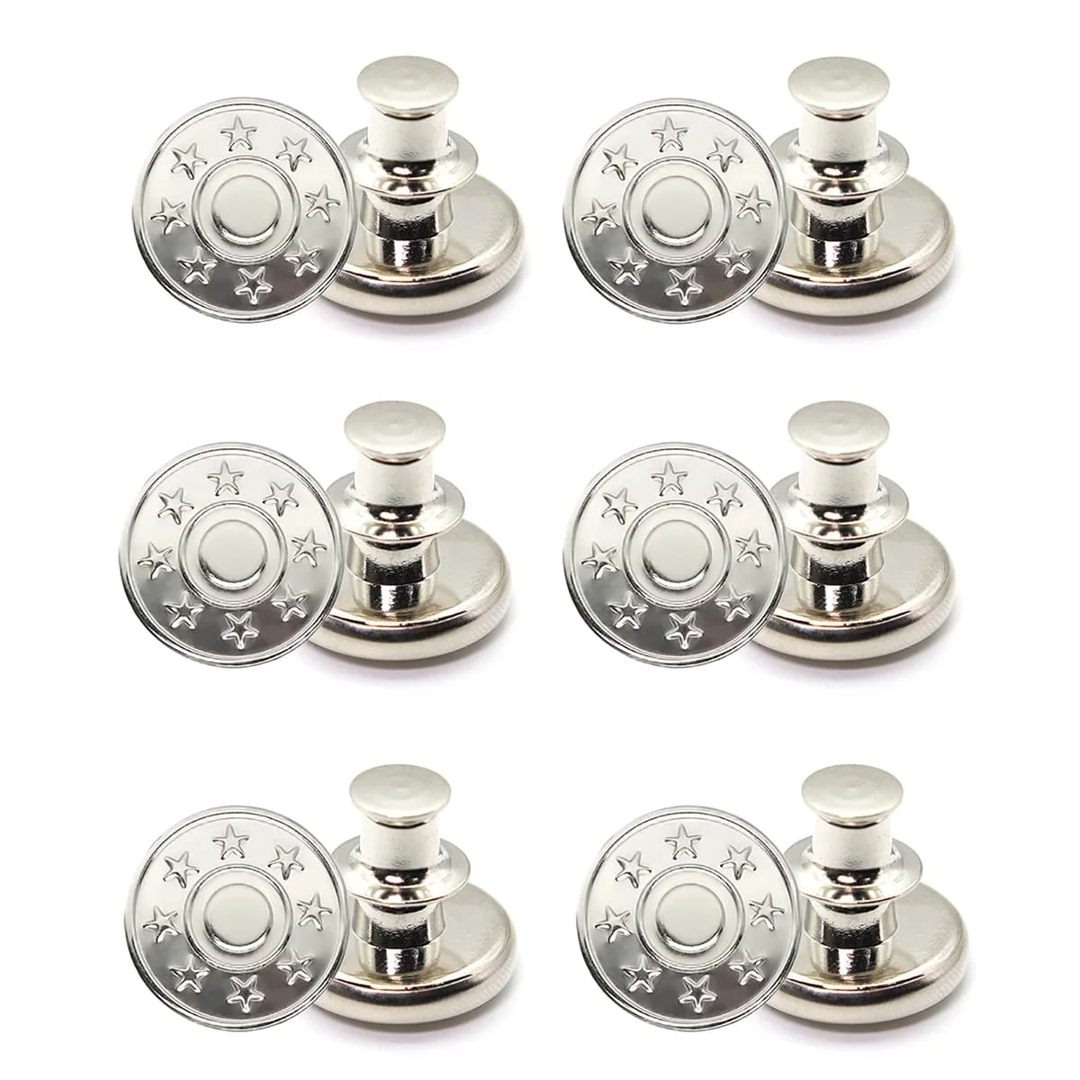 6pcs-Adjustable Detachable Jeans Button Sew Free Vintage Metal Button Garment Button Accessory I-button