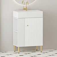 21.6" Open-shelving Bathroom Vanity With Ceramic Sink And Soft-Closing Door, Cloakroom Open Shelf Storage Cabinet On The Left Si 1