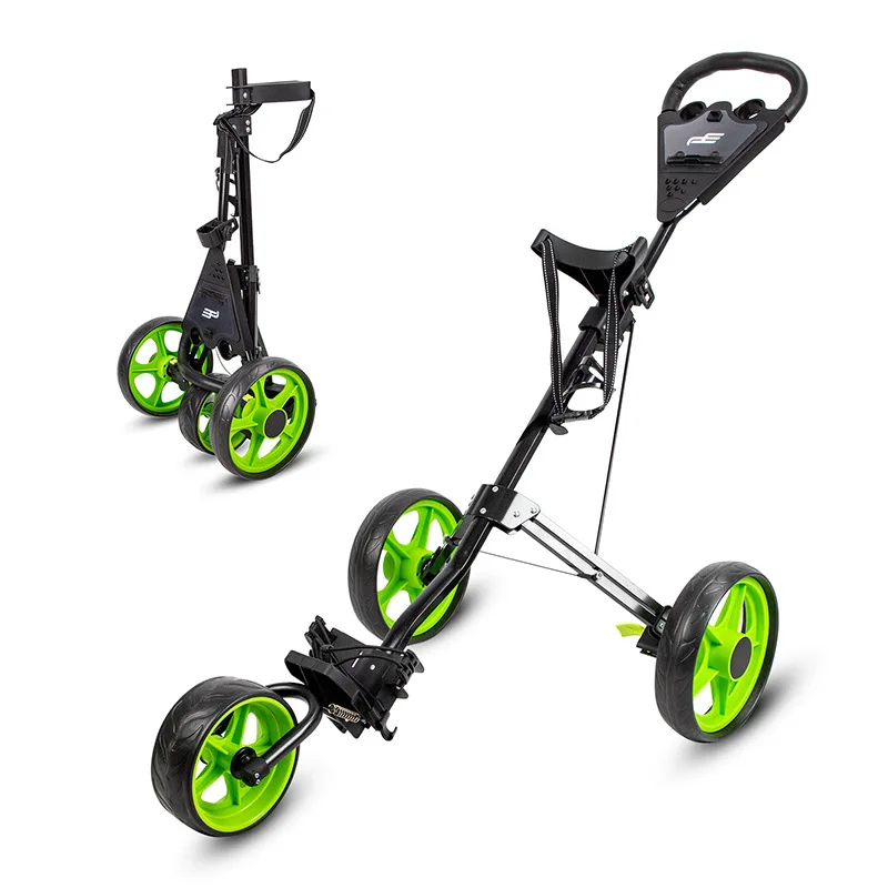 PLAYEAGLE Foldable 3 Wheels Push Swivel Pull Cart Golf Trolley with Umbrella Stand Golf Cart Bag Carrier