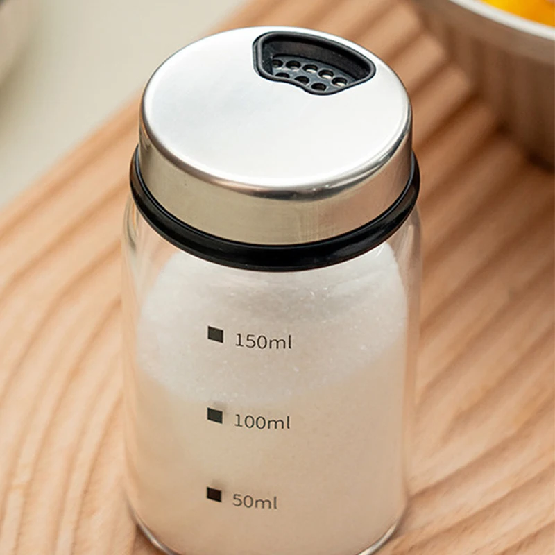 Kitchen Salt and Pepper Shakers Spice Dispenser Adjustable Pour Holes Stainless Steel Lid Glass Bottle for BBQ