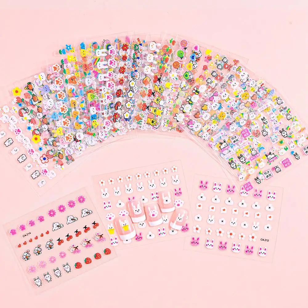 Children's Cartoon Rabbit Nail Stickers with Sequins and Glitter Colorful Flowers DIY Decal Kid Toy Kawaii Girl Ornaments 30pcs nail stickers,nail decals,nail art decoration,flower stickers