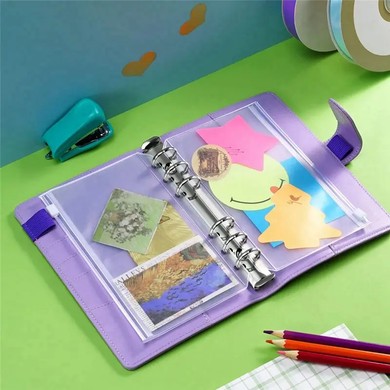 X49A-50PCS A6 바인더 포켓 6홀 바인더 파우치 6링 바인더용 PVC 현금 예산 봉투 지퍼 백