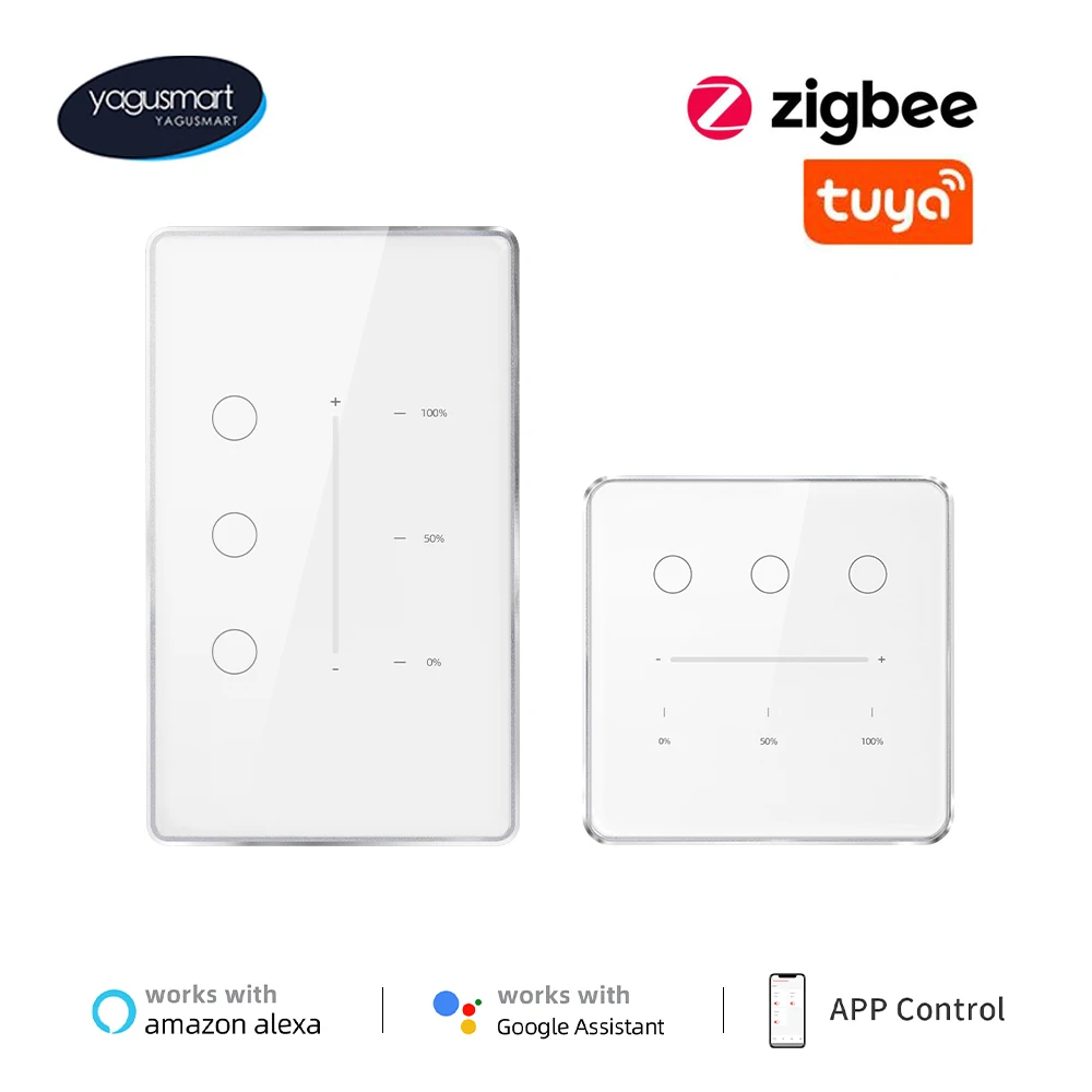 Yagusmart-tuya Zigbee Interruptor de Luz Gang Dimmer Controle Remoto Interruptor Padrão Eua e ue Controle de Porcentagem Smart Life App
