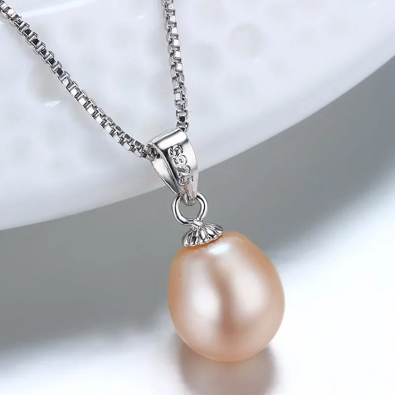 Pendant Necklace Silver Pendant for women 8-9mm Water Drop Natural Freshwater Pearl 925 Sterling Silver