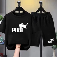 Ensemble t-shirt et short décontracté rouge pour garçons et filles, imprimé lapin, tenue tendance pour enfants et adolescents, hauts à manches courtes et shorts, 2 pièces 2