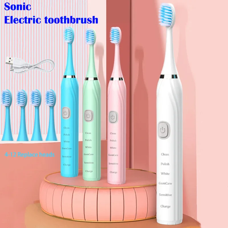 Sonic Electric Toothbrush USB Rechargeable IPX7 Waterproof Automatic Toothbrush Whitener With Replaceable Tooth Brush Head 6