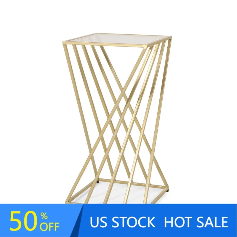 

Cove crest Iron Glass Top End Table, Champagne Gold