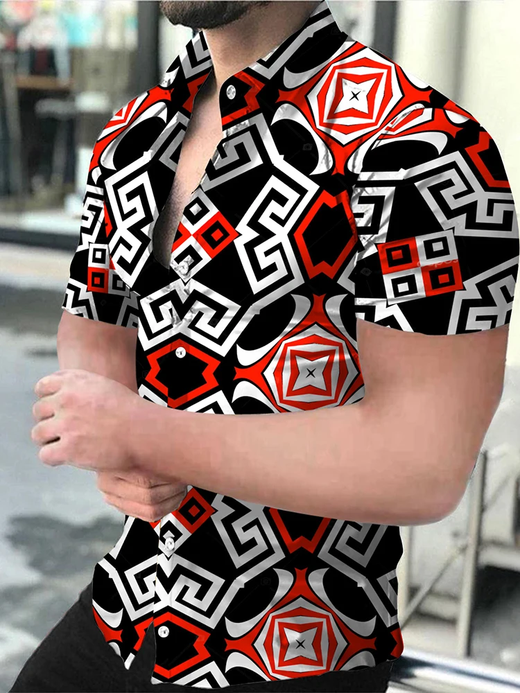 

Gothic Men Shirt Short Sleeve Shirts Luxury Brand Printing Slim fit Mens Clothing Fashion Printed Button Cardigan Tops USA SIZE