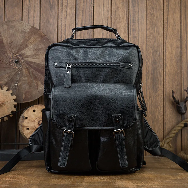 

Handmade Genuine Leather Backpack for Men Simple Cowhide Leisure Backpack Computer Backpack Large Capacity Versatile Travel Bag