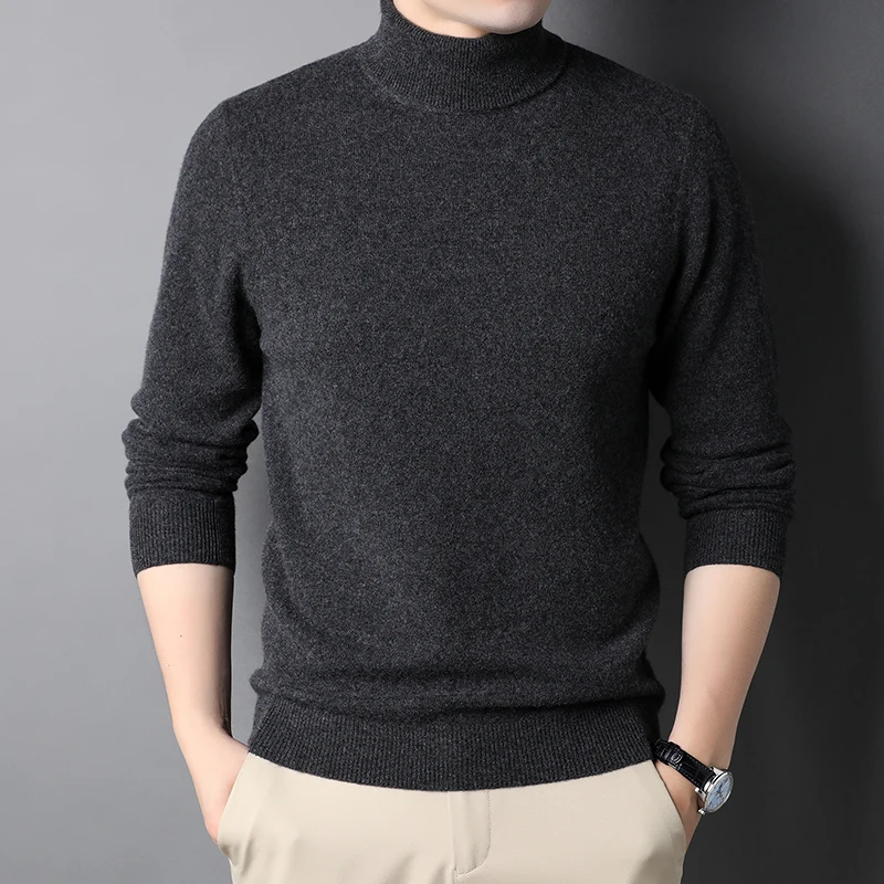 

Свитер мужской кашемировый однотонный, толстый шерстяной вязаный свитер с воротником «хомут», простой пуловер, 3XL, Осень-зима